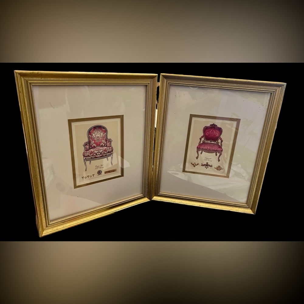 Pair of framed & matted antique chair prints